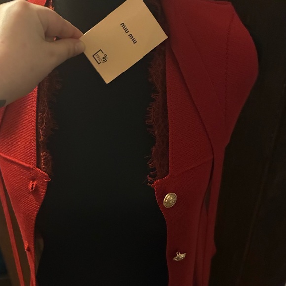 NWT Miu Miu Red Button Down Vest Lace Trim with Tie Sash Size S - Picture 4 of 14